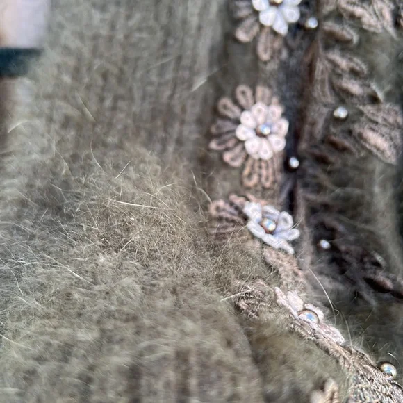 Vintage Angora Beaded Duster Cardigan • Dark Academia Romantic Goth - Picture 9 of 10